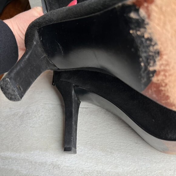 ** Stuart Weitzman Black Stretchy Heeled Ankle Boots Suede Size 10 Back Zip - Picture 9 of 11